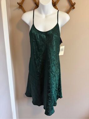 Studio E Vintage 90s Emerald Green Floral Jacquard Silk Slip Dress NWT M